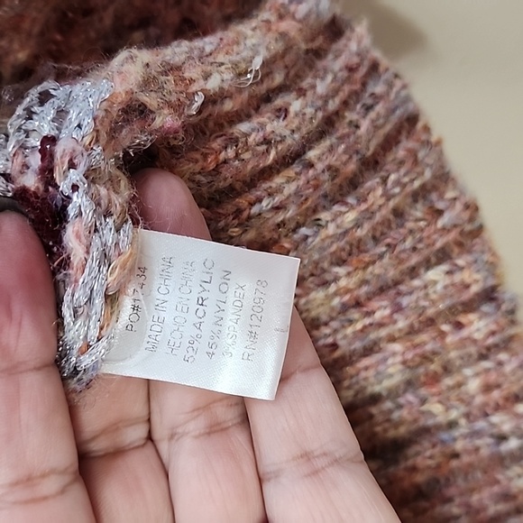 Entro Fair Isle Cardigan Sweater Metallic Threads Puff Sleeve V Neck Buttons - Picture 8 of 15